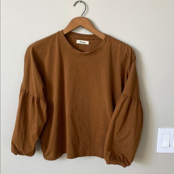 MADEWELL Brown Drop-Shoulder Bubble-Sleeve Tee Top Size Small - Picture 2 of 5